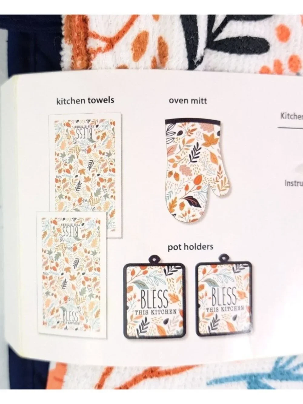 Mainstays 5-Piece Kitchen Set Oven Mitt Pot Holder Towels Bless This Kitchen New